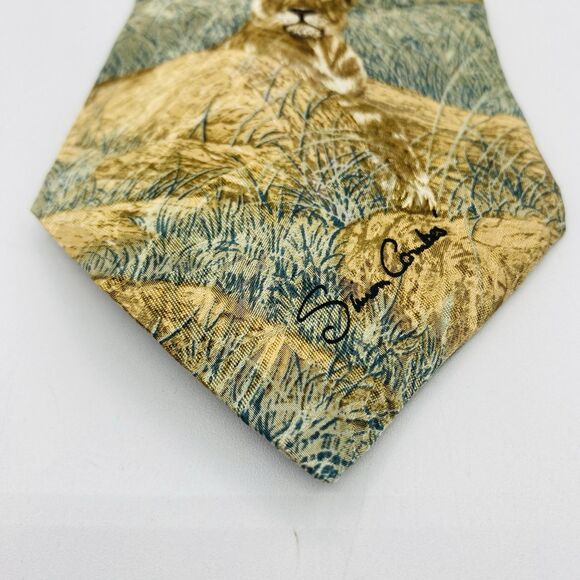 Vintage 1995 Endangered Species Men's Tie Lions & Zebras Simon Combs 100% Silk - Picture 2 of 6